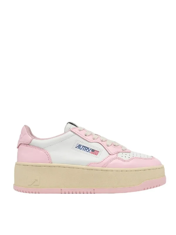 Autry Platform Low Sneakers In White Leather And Bride Blushing