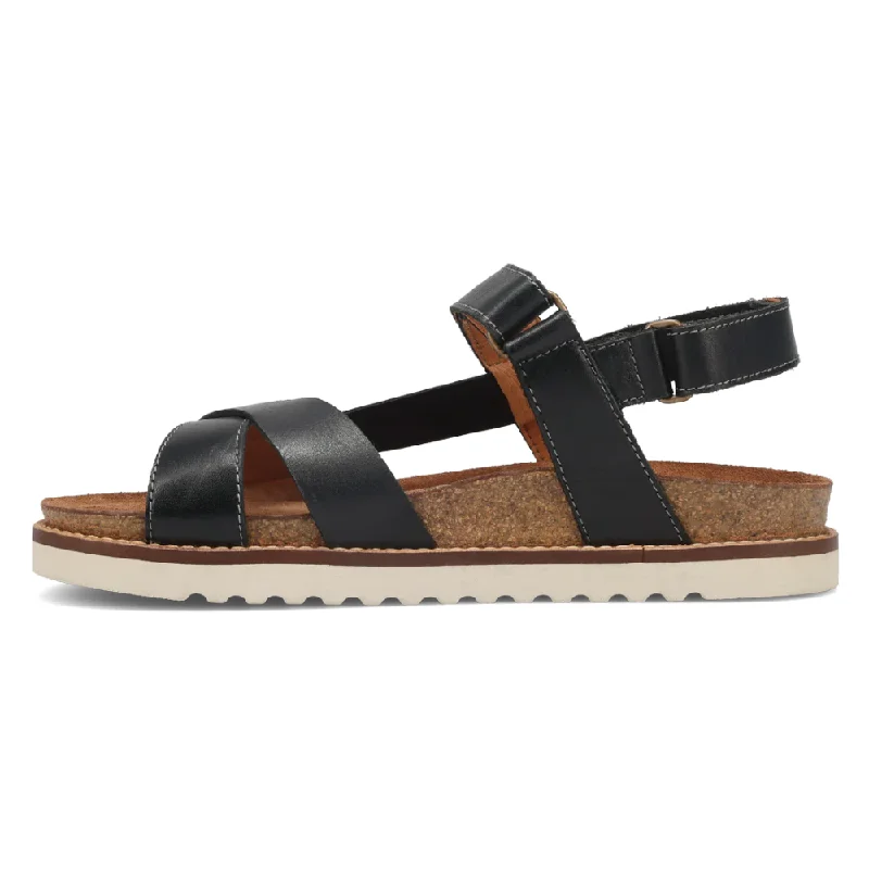 Taos Sideways Black Leather Sandal (Women's)