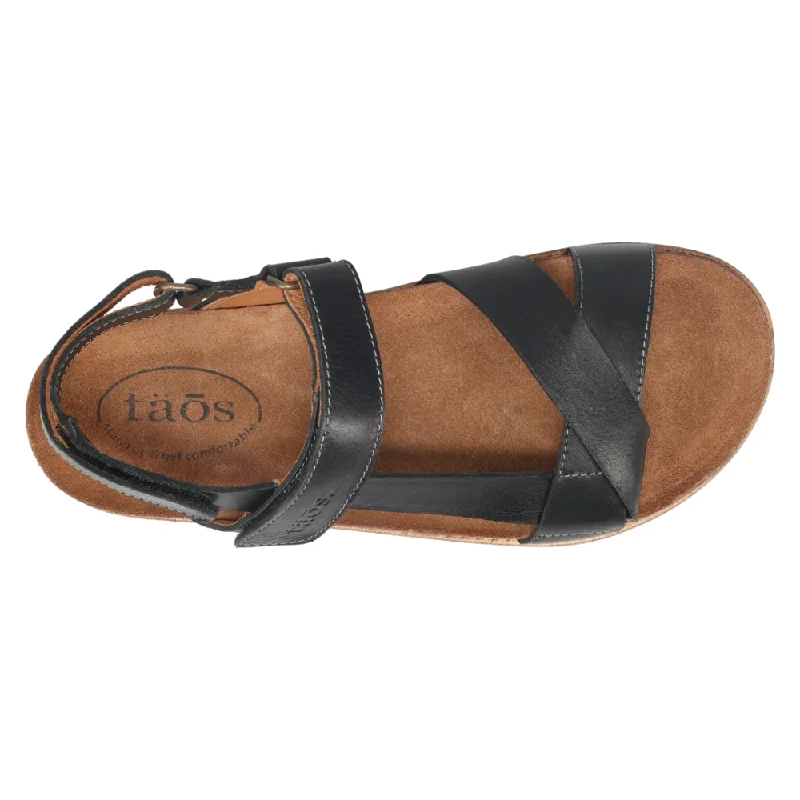 Taos Sideways Black Leather Sandal (Women's)