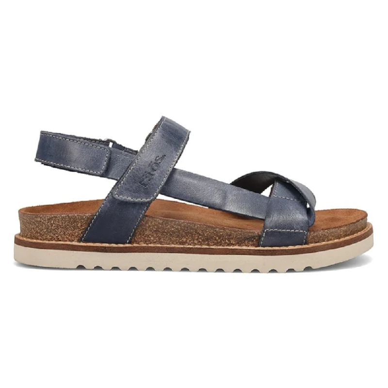 Taos Sideways Dark Blue Leather Sandal (Women's)