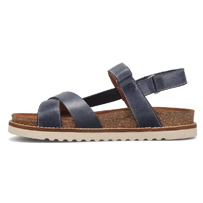 Taos Sideways Dark Blue Leather Sandal (Women's)