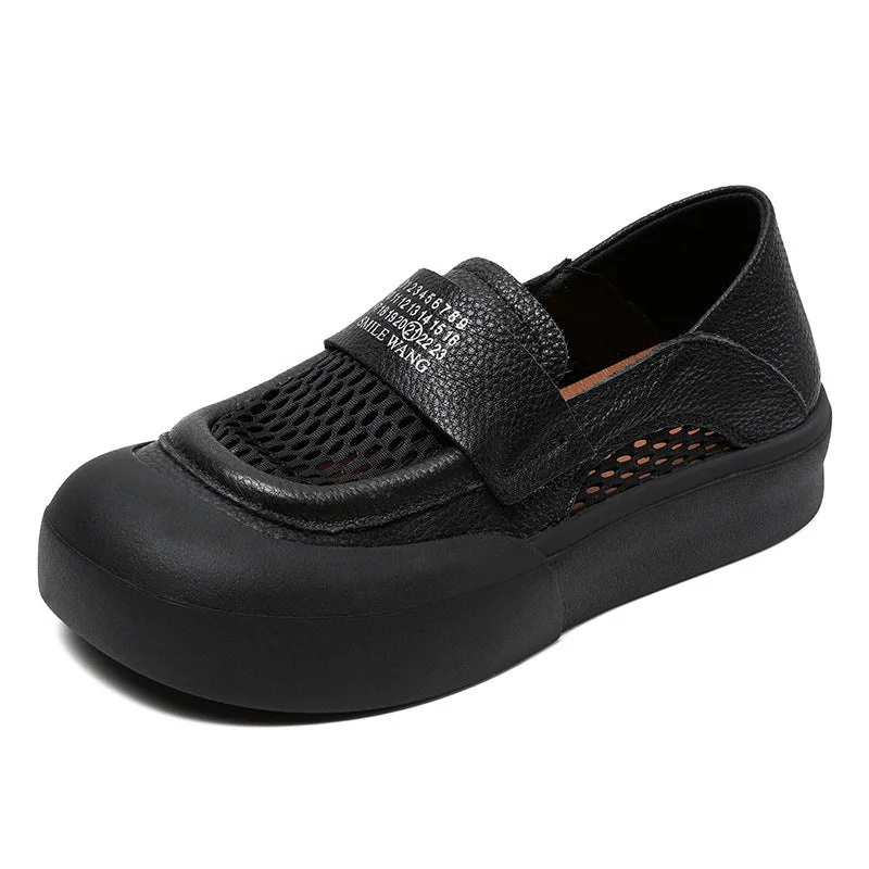 Women Breathable Mesh Leather Flat Casual Shoes