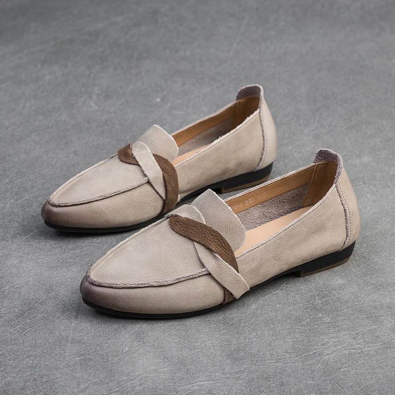 Women Retro Minimalist Leather Pointed Toe Casual Shoes