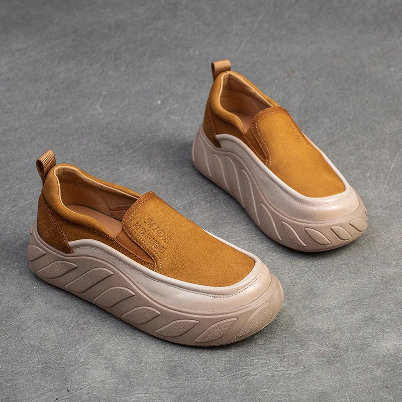 Women Spring Minimalist Leather Thick Soled Casual Shoes