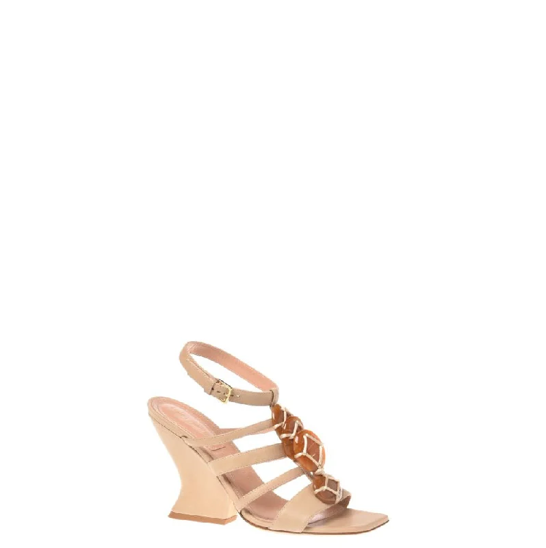 Beige Calfskin Sandals With Summer Feeling Gemstones