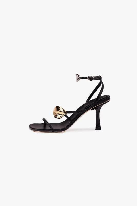 Beta Kiss Metallic Round Toe Sandal With Lip Black Silver Gold