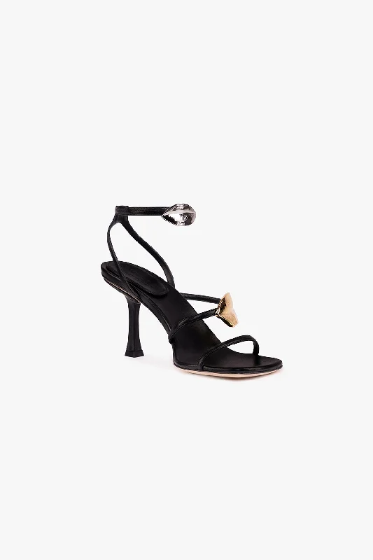 Beta Kiss Metallic Round Toe Sandal With Lip Black Silver Gold