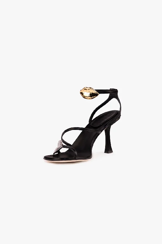 Beta Kiss Metallic Round Toe Sandal With Lip Black Silver Gold