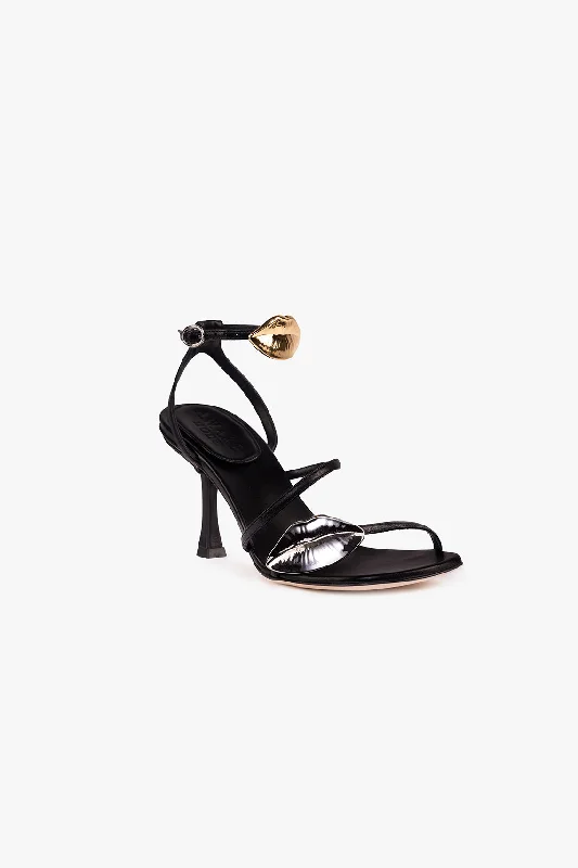 Beta Kiss Metallic Round Toe Sandal With Lip Black Silver Gold