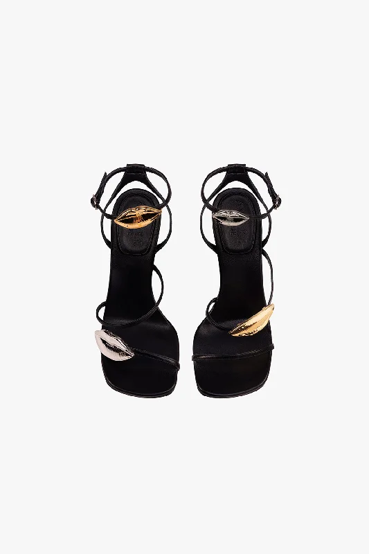 Beta Kiss Metallic Round Toe Sandal With Lip Black Silver Gold