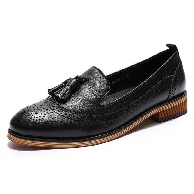 Casual Handmade Comfort Women's Leather Tassel Slip-on Flats Penny Loafer