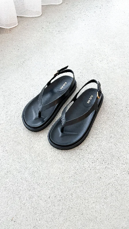 Daisy Slide - Black Leather