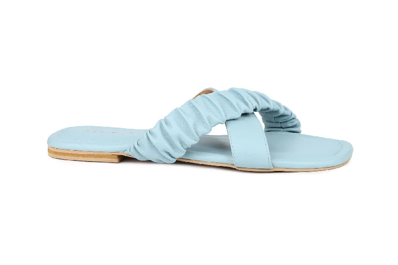 Women Light Blue Slides Flats