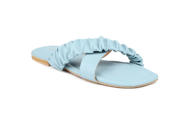 Women Light Blue Slides Flats