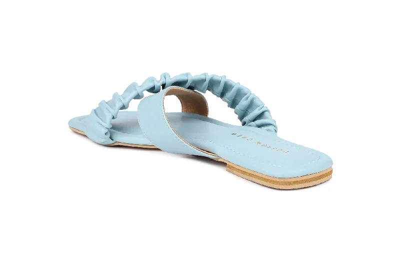 Women Light Blue Slides Flats