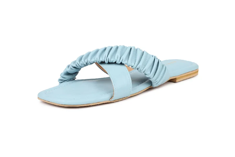 Women Light Blue Slides Flats