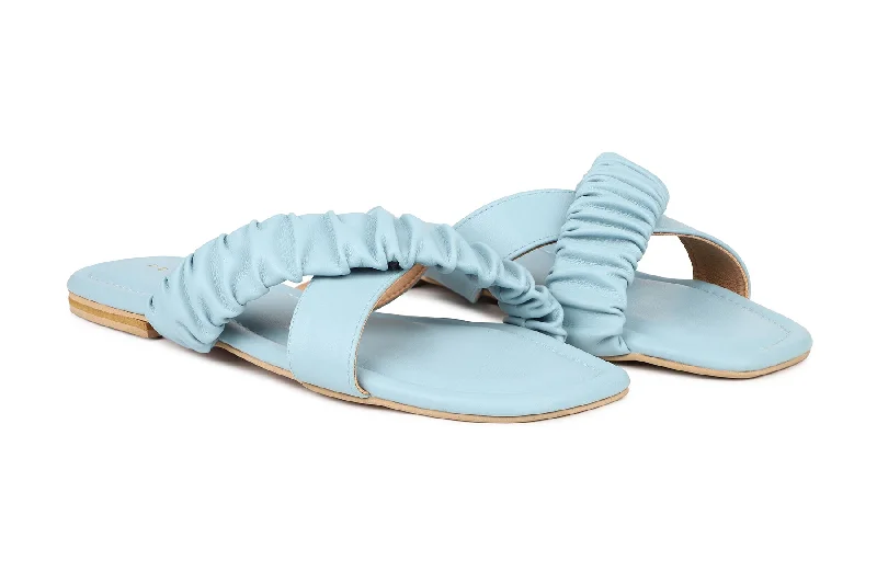 Women Light Blue Slides Flats