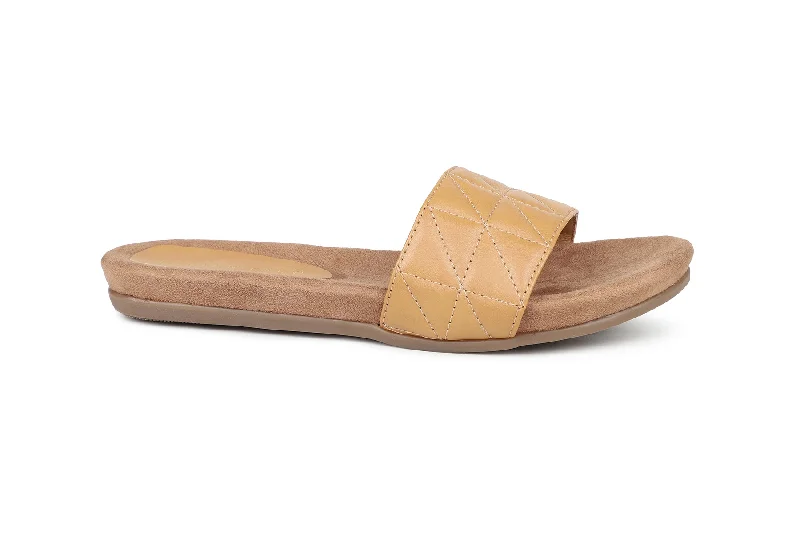 Women Beige Slides Flats