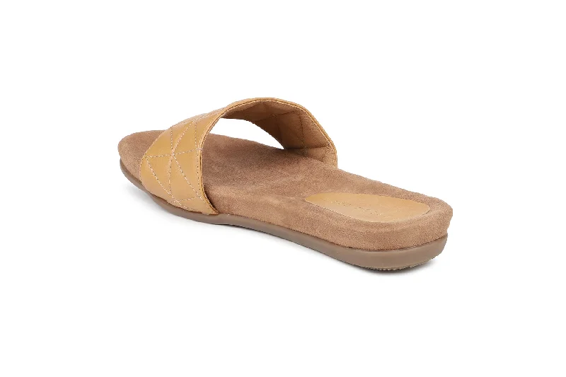 Women Beige Slides Flats