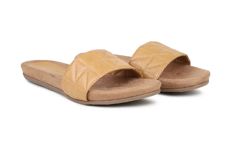 Women Beige Slides Flats