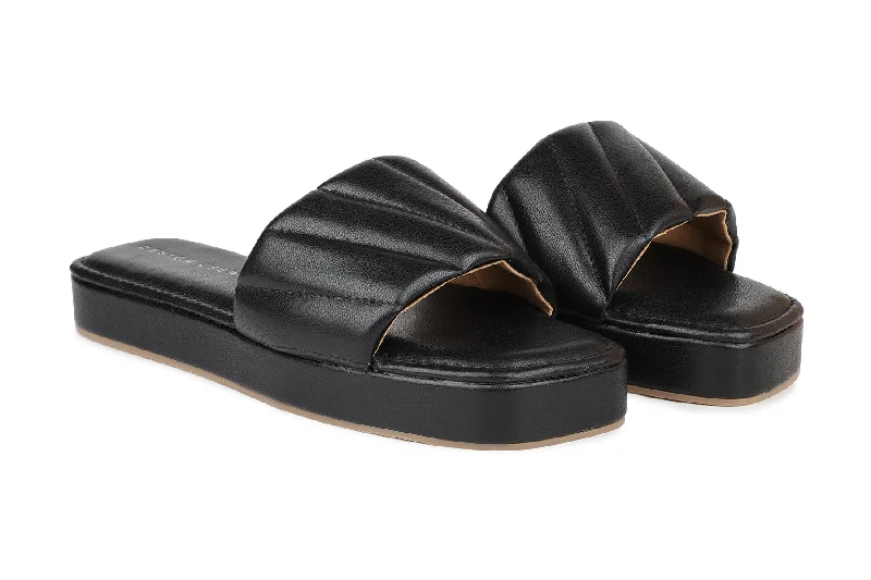 Women Black Slides Flats