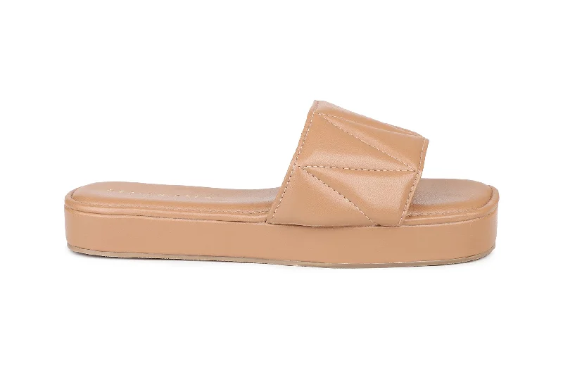 Women Beige Slides Flats