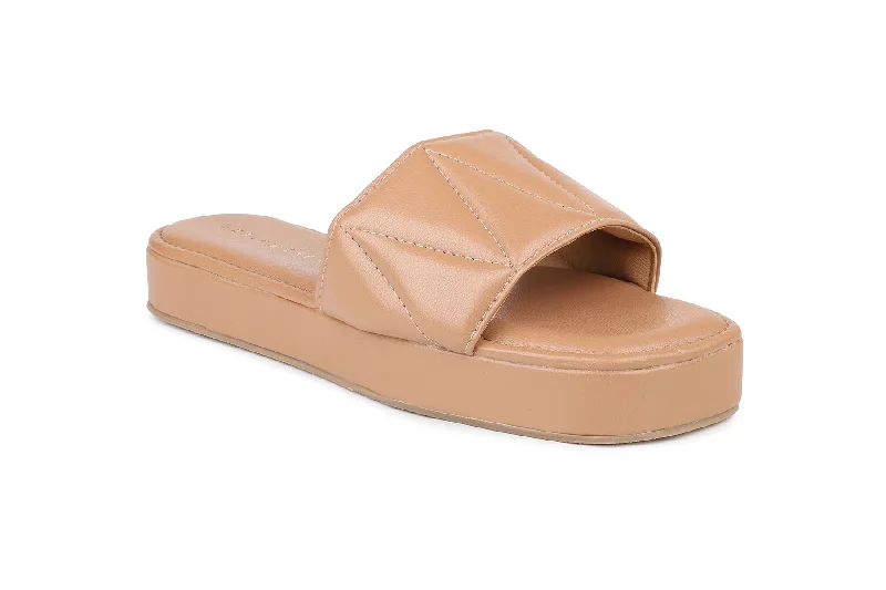 Women Beige Slides Flats