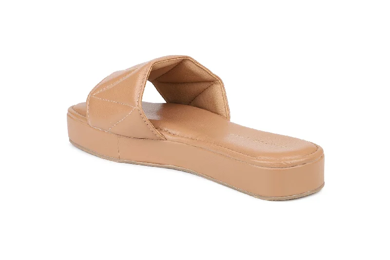 Women Beige Slides Flats