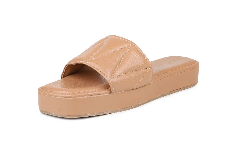 Women Beige Slides Flats