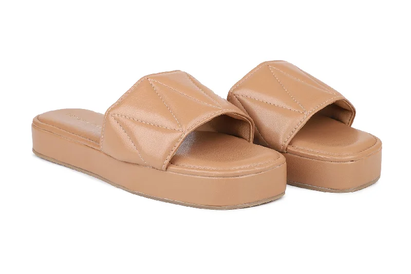 Women Beige Slides Flats