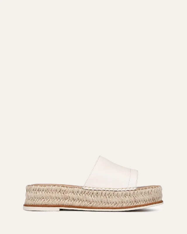 ELKA ESPADRILLE SLIDES WHITE LEATHER