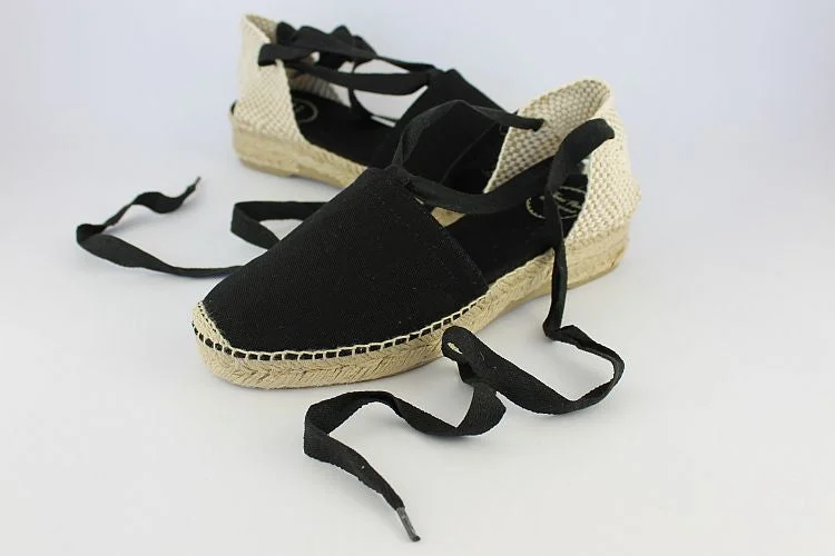 Flat Black Ankle Tie Espadrille