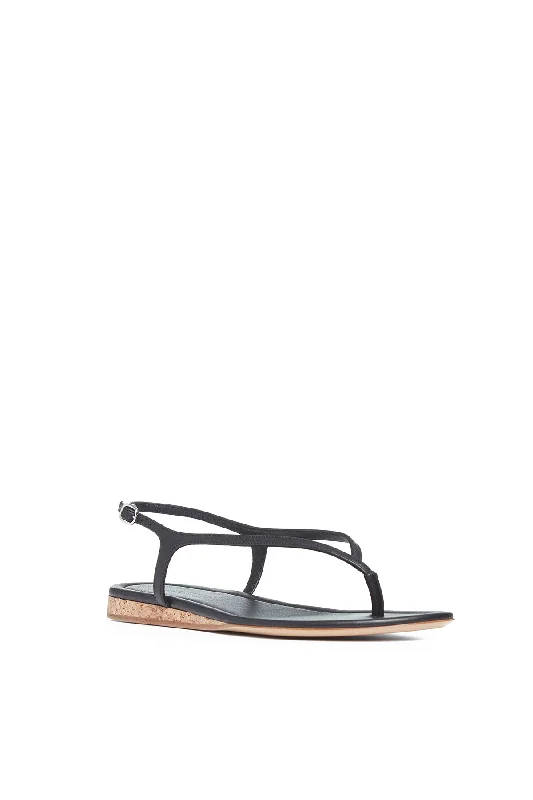 Gia Flat Sandal in Black Leather