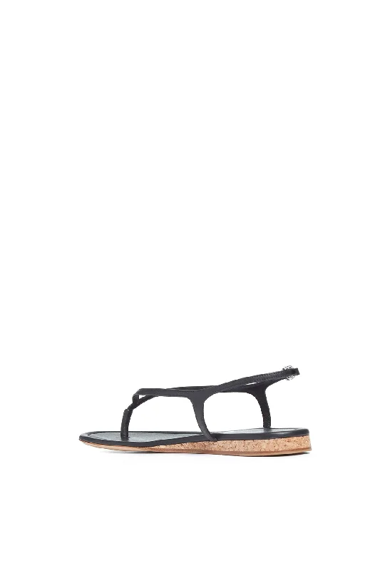 Gia Flat Sandal in Black Leather