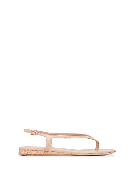 Gia Flat Sandal in Dark Camel Leather