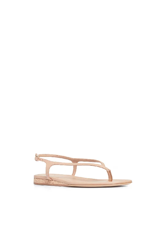 Gia Flat Sandal in Dark Camel Leather