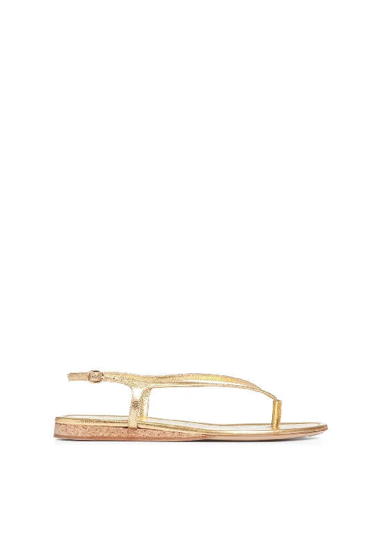 Gia Flat Sandal in Gold Metallic Leather