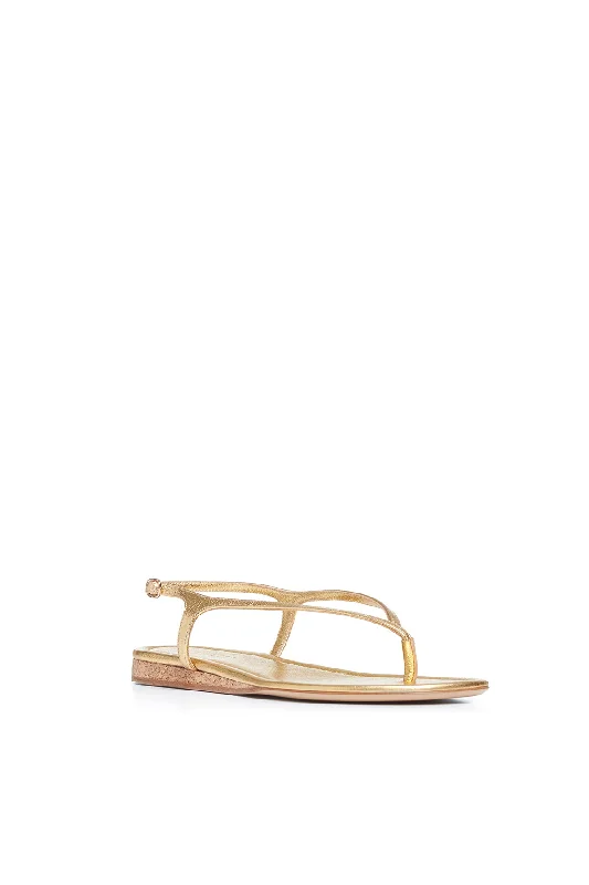 Gia Flat Sandal in Gold Metallic Leather