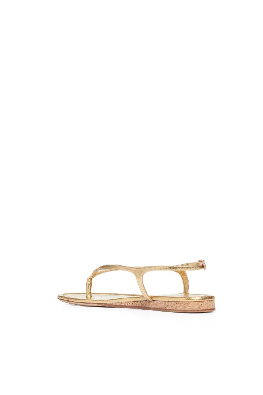 Gia Flat Sandal in Gold Metallic Leather