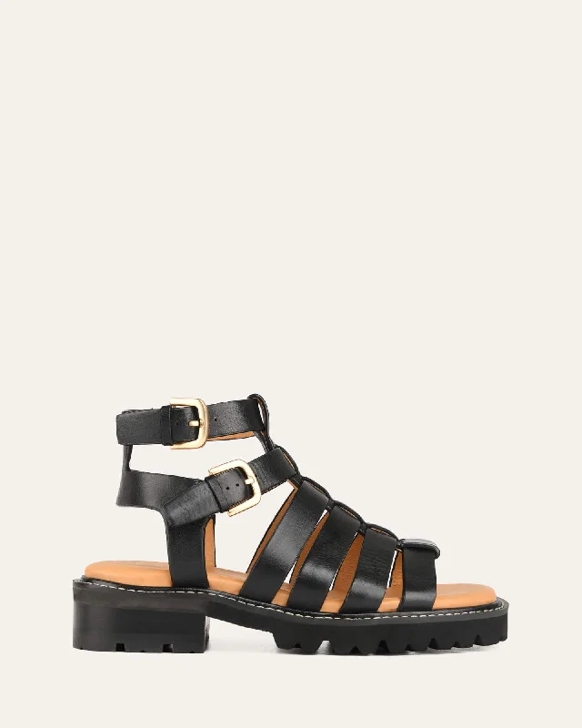 GINO FLAT SANDALS BLACK LEATHER