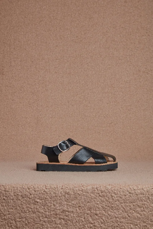 Horatio Flat Sandal in Black Nappa Leather