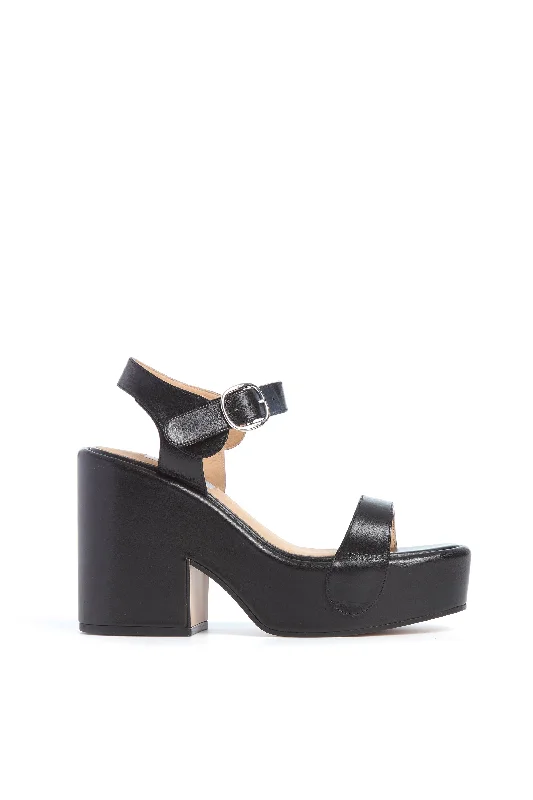 Iris Platform Sandal in Black Leather