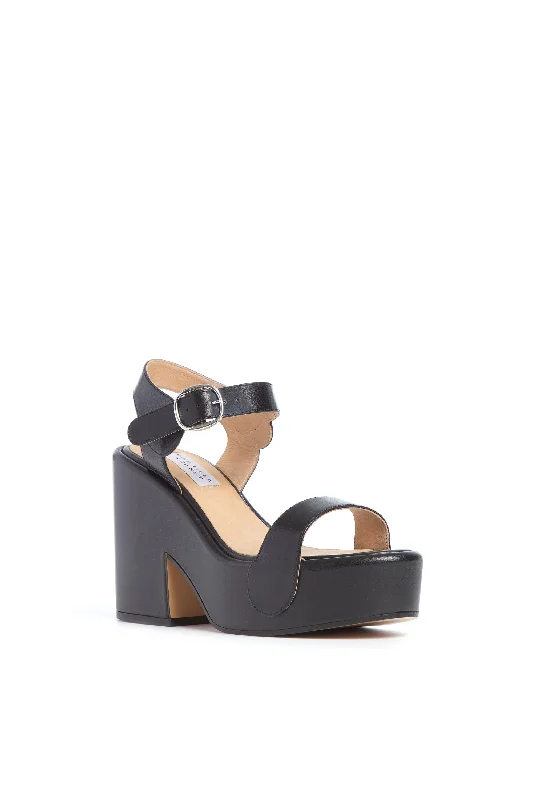 Iris Platform Sandal in Black Leather