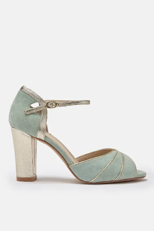 Lauren Mint Suede Block Heel Shoes