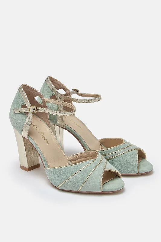 Lauren Mint Suede Block Heel Shoes