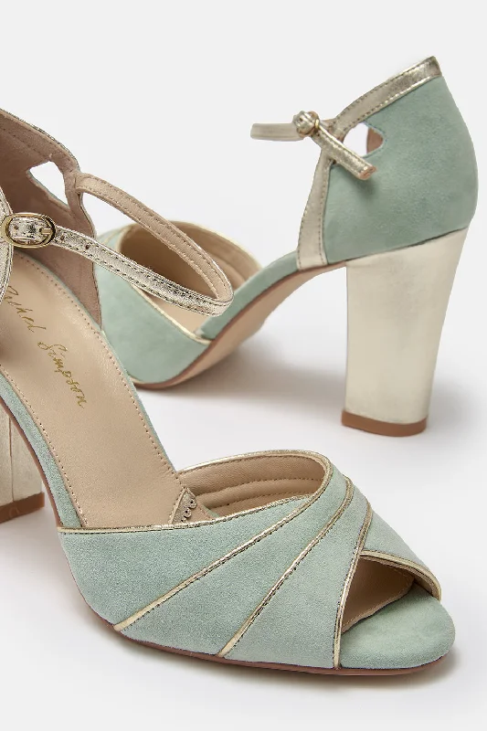 Lauren Mint Suede Block Heel Shoes