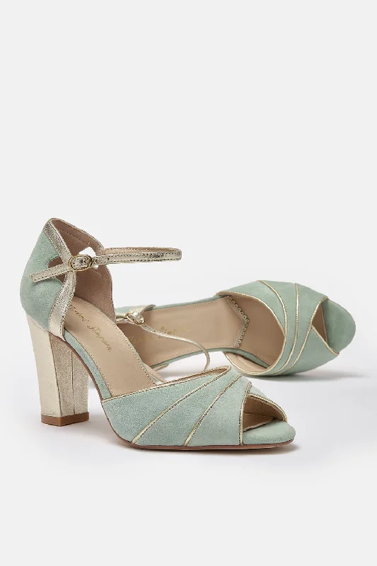 Lauren Mint Suede Block Heel Shoes