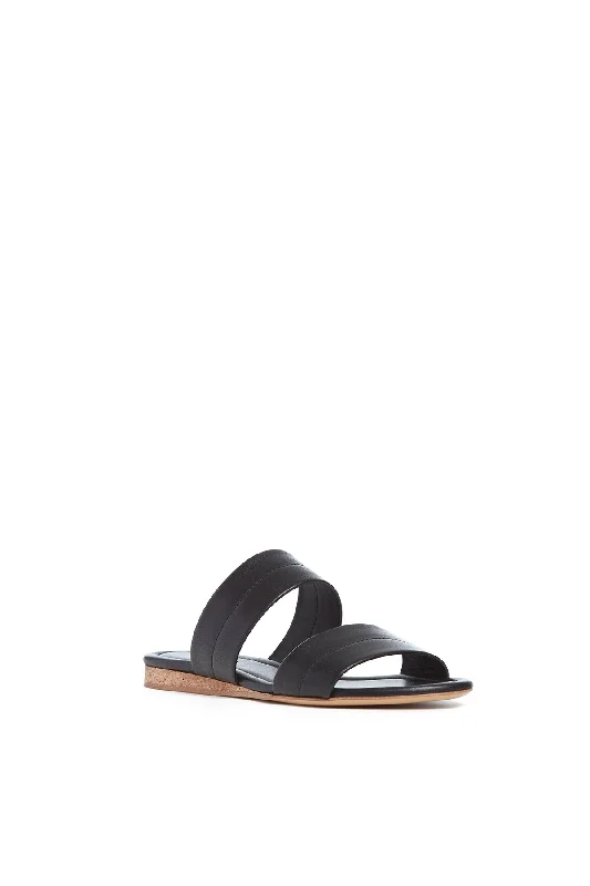 Lora Flat Sandal in Black Leather