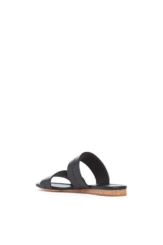 Lora Flat Sandal in Black Leather