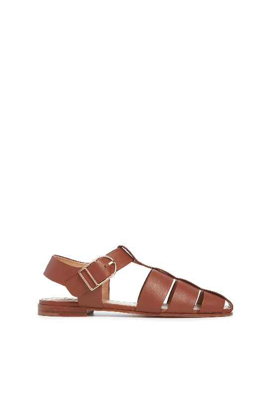 Lynn Flat Sandal in Cognac Leather